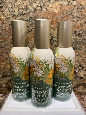 3) “SALTED AMBER & VETIVER” Concentrated Room Spray, ea 1.5 oz / 42.5 g B&BW NWT